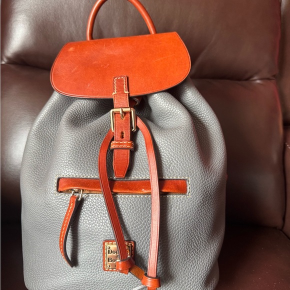 Dooney & Bourke Gray Pebble Leather Backpack with Brown Trim display picture 2